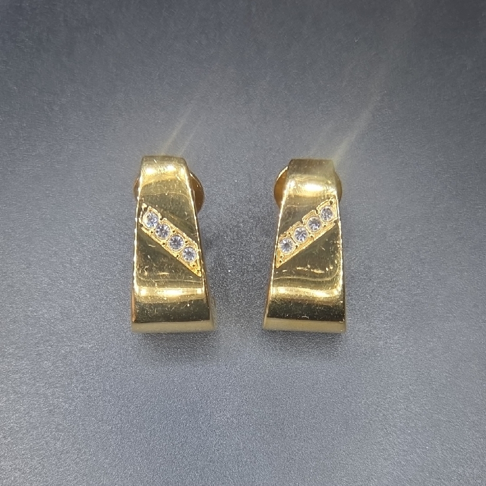 Vintage Butler Gold-Tone Clip-On Earrings with Crystal Detailing